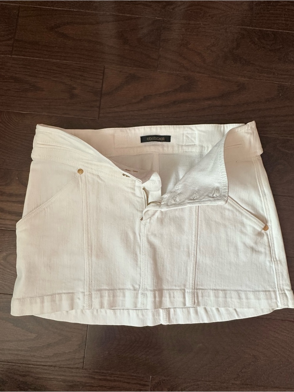 Roberto Cavalli white denim miniskirt